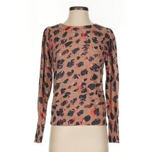Nic + Zoe Multicolor Cheetah Animal Print Thin Knit Long Sleeve Pullover Sweater